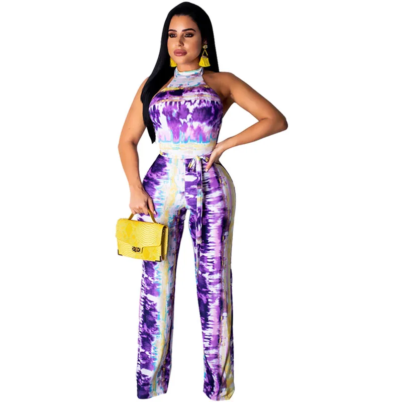 

Tie Dye Floral Print Rompers Womens Jumpsuit Summer Sleeveless Sexy Backless Jumpsuits Clubwear Elegant Party Overalls for Women