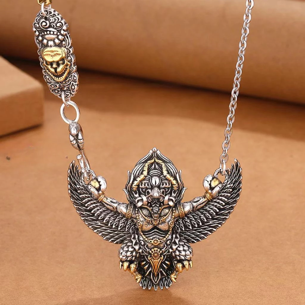 

SYJ Jewelry Retro Plated S925 Thai Silver Dapeng Golden Winged Bird Men's Necklace Personalized Ethnic Trend