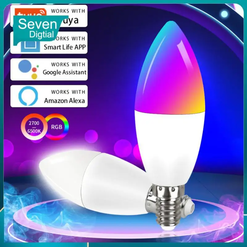 

Rgb E14 Candle Lamp Compatible Alexa Google Home Dimmable Led Bulb 5w 7w 9w App Control Smart Light Bulb Tuya