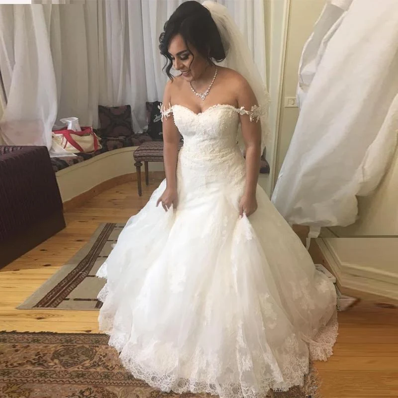 

Mermaid Wedding Dress off-the-shoulder Floor Length Sweep Train Vestido De Noiva weedding Gown Bride Dress