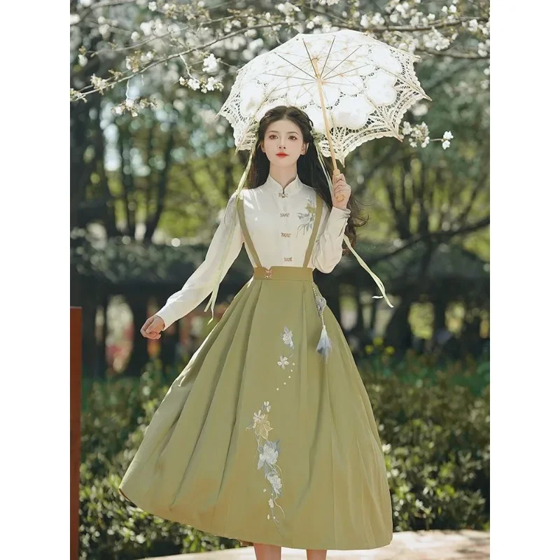 Женский древний китайский костюм белый топ с воротником-стойкой и длинными