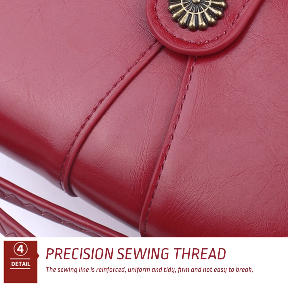 Simple Oil Leather Auspicious Flower Buckle Clutchs Multi-Purpose Large Capacity Purse Gift For Birthday