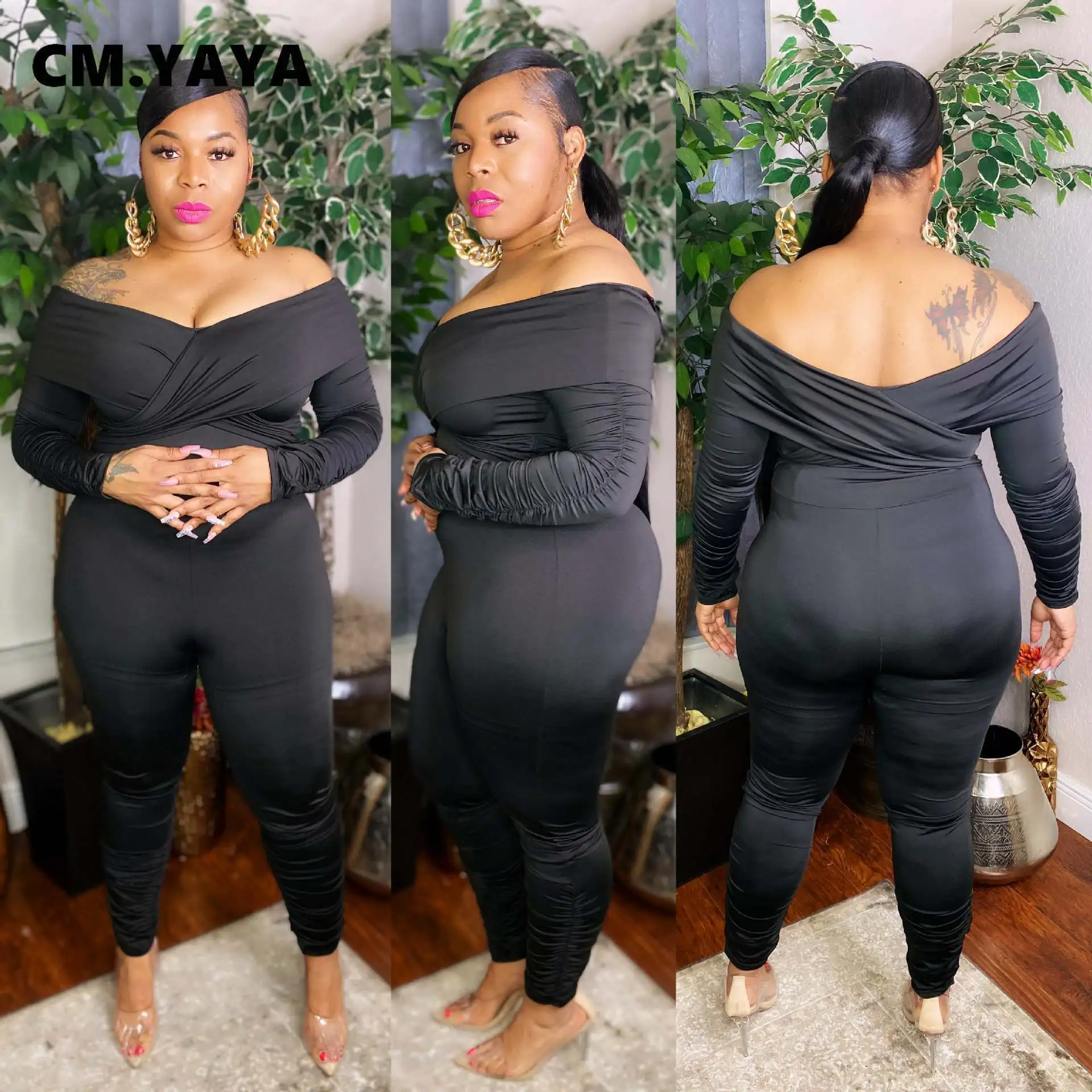 Женский Осенний комбинезон с открытыми плечами и V-образным вырезом |