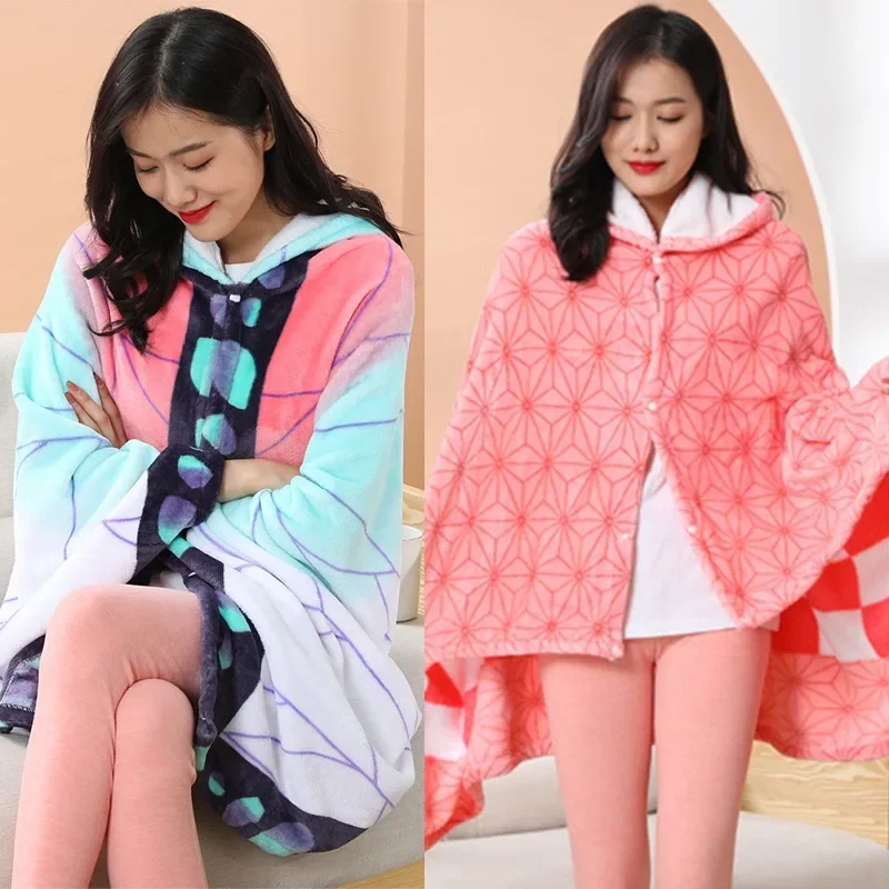 Одеяло Убийца демонов Kimetsu No Yaiba Tanjirou Shinobu пижама Nezuko плащ для косплея фланелевая