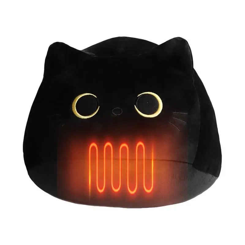 

Heatable Plush Dolls Black Cat Plush Doll Cat Toy Soft Stuffed Animal Pillow Cute Animal Toy Pillow Cushion For Women Kids