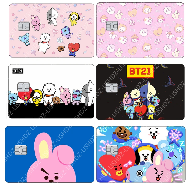 Kawaii Bt21 Rj Koya Cooky Shooky Mang Diy Credit Card Matte Stickers Anime Cartoon Waterproof Debit Card Game Card Sticker Decal