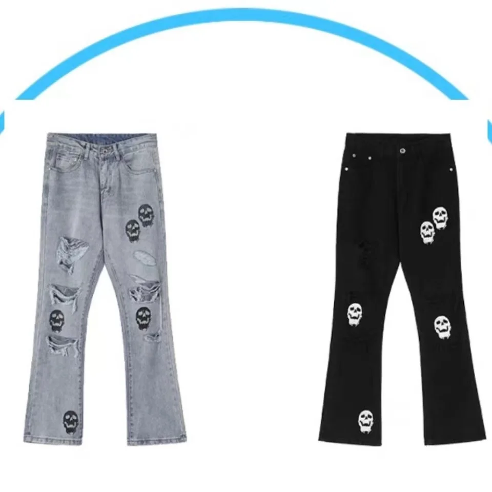 

Оригинальные мужские и женские джинсы в американском стиле с черепами, уличные брюки в стиле Хай-стрит, хип-хоп, джинсы со средней талией, Y2K