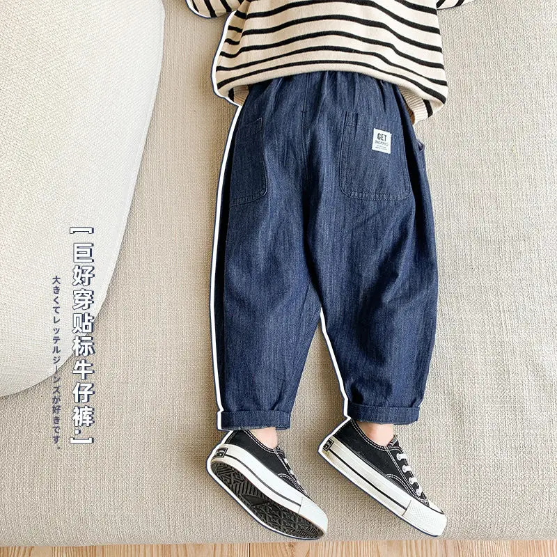 2023 New Boys' Autumn Jeans Labeling Casual Trousers Children Baby