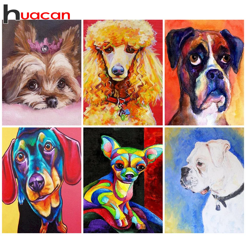

Набор для алмазной живописи Huacan, картина с собакой, квадратная/Круглая Мозаика, искусственная вышивка, картины ручной работы для дома