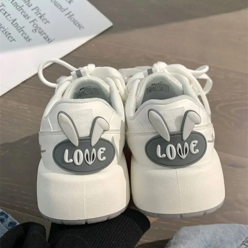 

Kawaii Rabbit Ears Decorative White Shoes Korean Fashion 2023 Autumn New All-match Student Casual Cute Platform Shoes