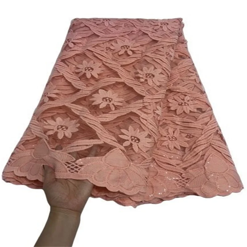 

Африканская кружевная ткань с блестками, французская кружевная ткань, 2023 розовые высококачественные молочные шелковые кружева для свадебного платья