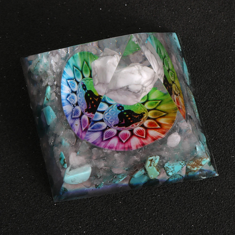 White Turquoise Gemstone Orgone Pyramids Flower Amulet Orgonite Energy Generator Meditation Balance Healing Crystal Pyramid