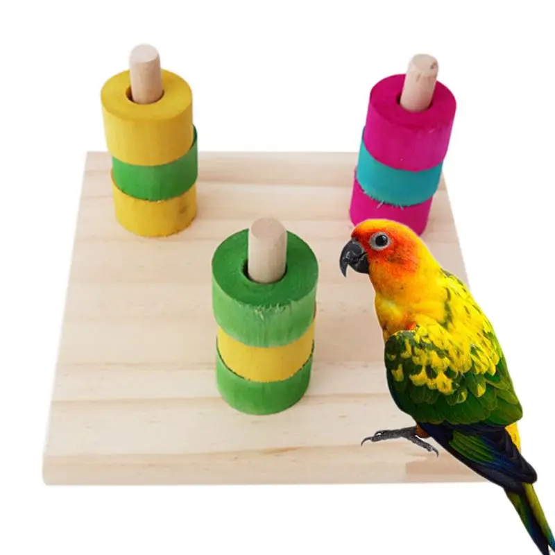 

6XDE Bird Educational Toy Parrot Cage Wooden Platform Chew Ring Training Puzzle Toy Bird Intelligence Beak Grinding