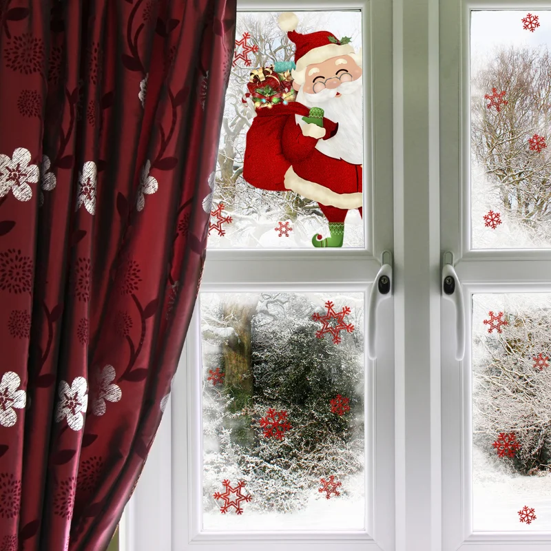 

Christmas Snowflake Santa Claus Wall Stickers Electrostatic Stickers Window Window Double-sided Visual Decorative Wall Stickers
