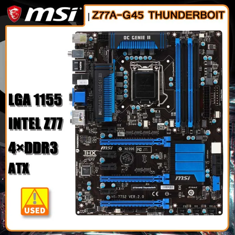 

1155 Motherboard MSI Z77A-G45 Thunderbolt 4×DDR3 32GB Intel Z77 Motherboard PCI-E 3.0 USB3.0 SATA III VGA HDMI ATX