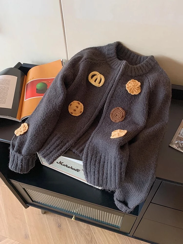 Модный дизайн Sense Детское забавное печенье Вязаный крючком кардиган ручной