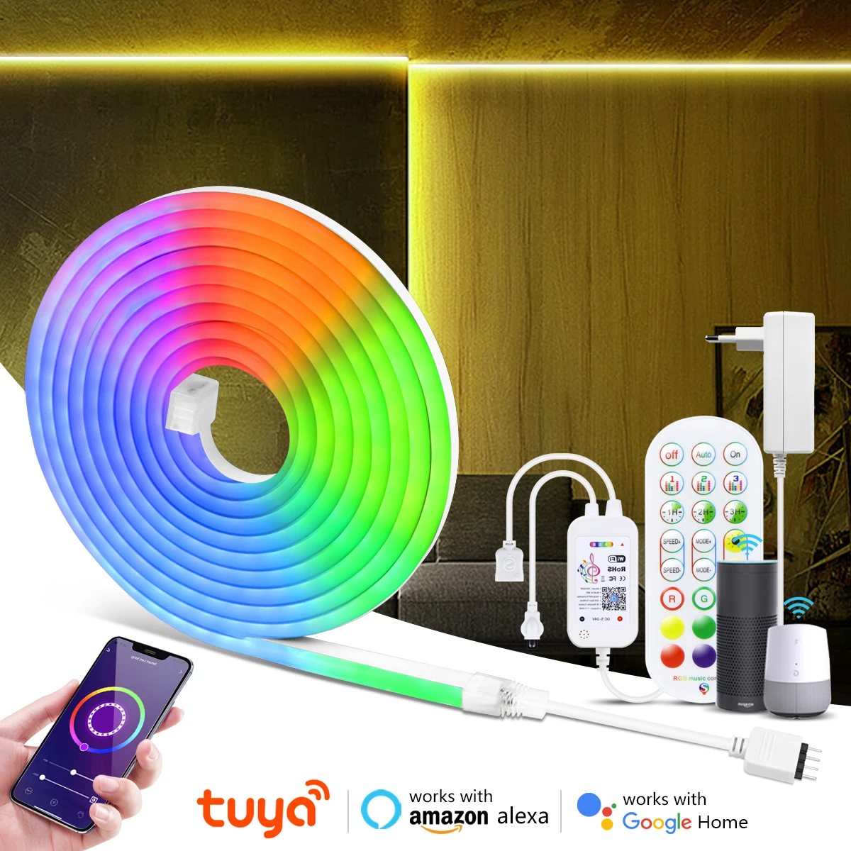 

Светодиодная неоновая лента Tuya с Wi-Fi, 12 В, Bluetooth, управление через приложение
