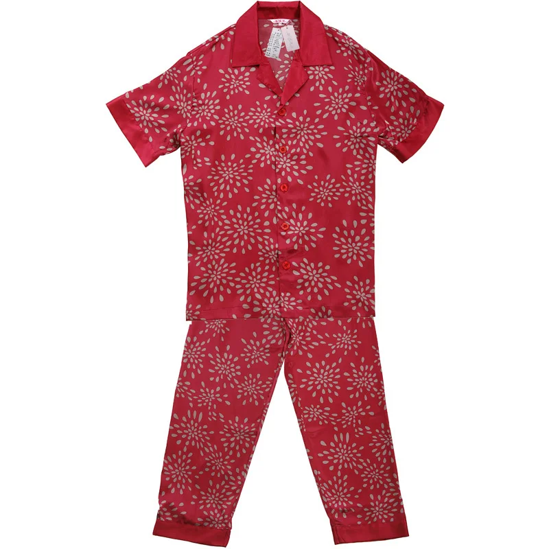 Short Sleeves Satin Pajamas Raindrops Printed Silk Pajamas for Men Silk Pyjama Set Men Sleepwear Home Suit Dropshipping