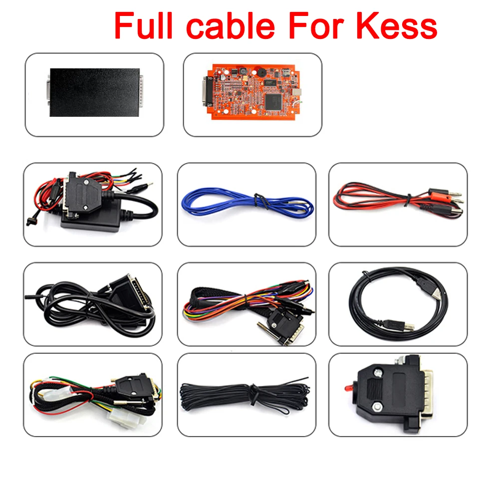 

Полный комплект кабелей для Kess V2 V5.017 EU Version SW V2.8 Red PCB, онлайн версия, поддержка протокола 140 без маркера