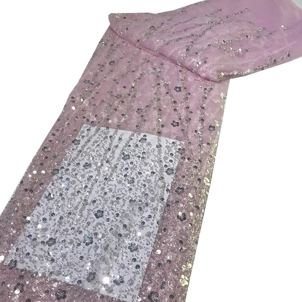 

Popular Light Purple Luxury Quality Beaded Lace Sequin Net Fabric for Sewing French Swiss Wedding Evening Dress Color Customized