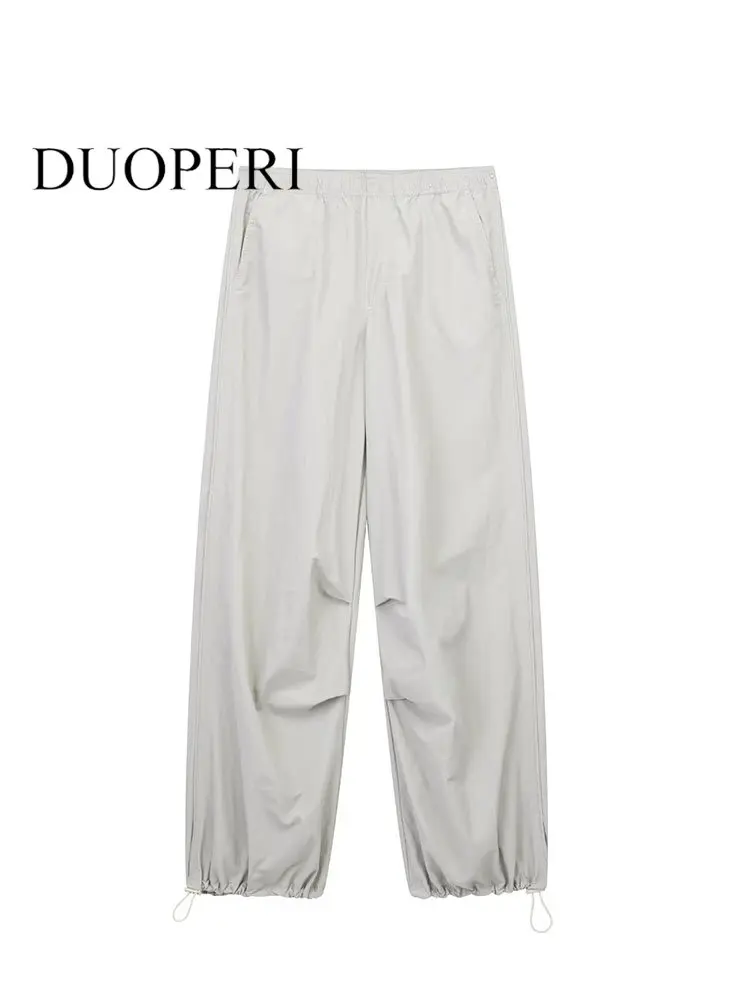 

Женские Модные серые однотонные брюки-рубашки DUOPERI, винтажные длинные женские шикарные прямые брюки с высокой эластичной талией