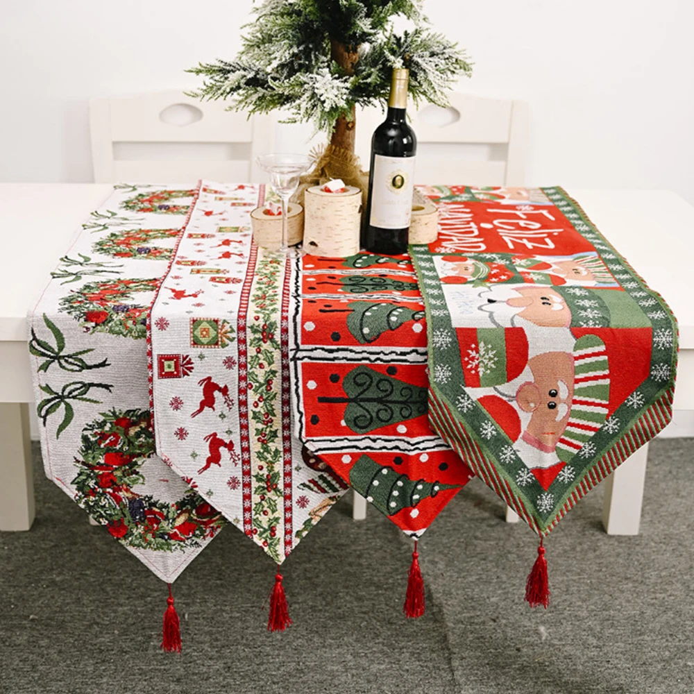 

1Pc Christmas Table Runner Santa Elk Wreath Printed Table Cover Christmas Eve Home Party Decoration New Year 2023 Noel Navidad