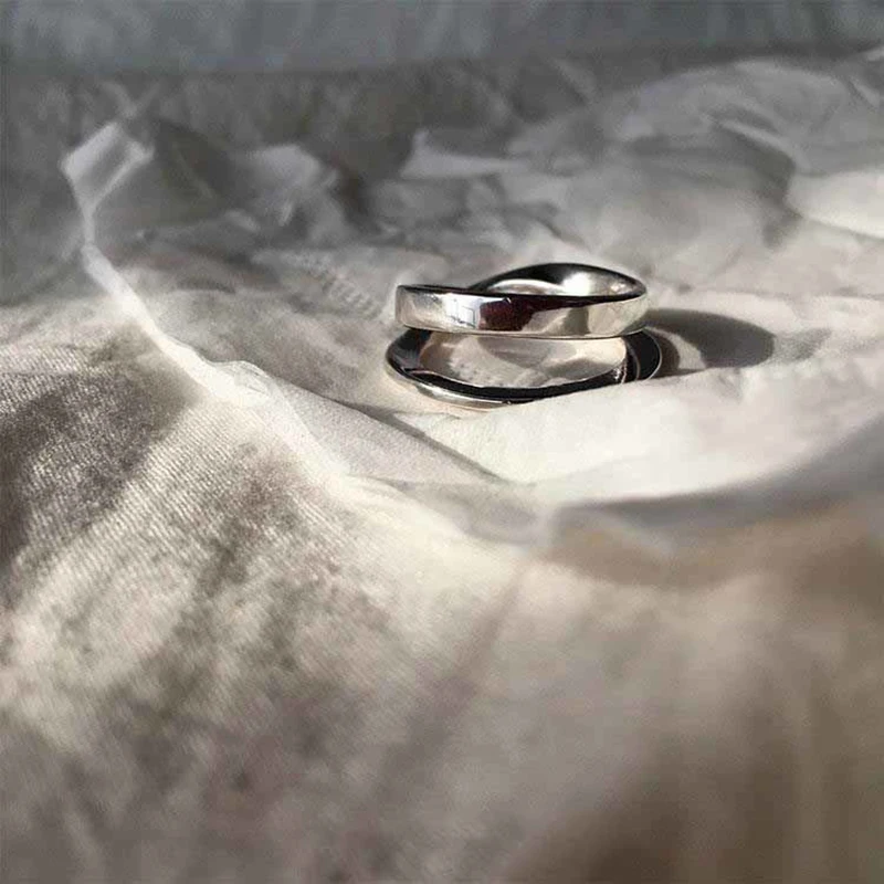 

Кольцо Mobius из стерлингового серебра для мужчин и женщин, Двухслойное кольцо с светлой поверхностью, с закрытым ртом и закрытым ртом для пар