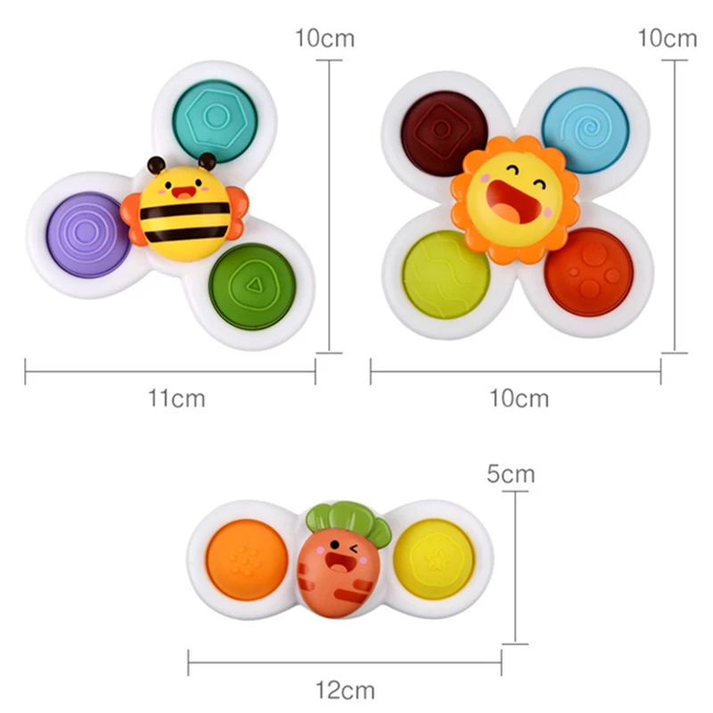 3 pcs Baby Bathing Suction Cup Spinner Toys Strong Sucker Bath Toys Animal Montessori Toy For Kids Funny Child Rattles Teether images - 6