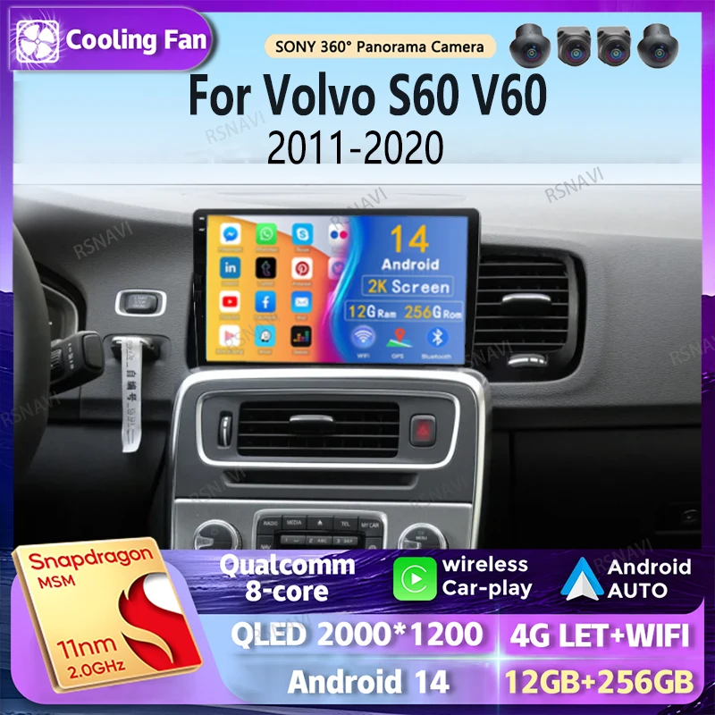 Android 14 Carplay Auto 2K экран автомобильный радиоприемник мультимедийный плеер для Volvo S60
