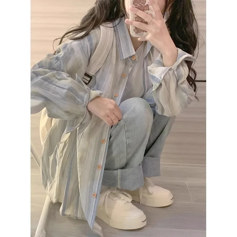 Высококачественная полосатая рубашка в корейском стиле солнцезащитный крем