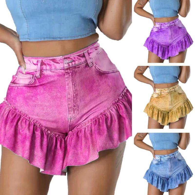 

Джинсовые укороченные брюки мини с высокой талией и принтом, летняя Клубная одежда для вечеринок