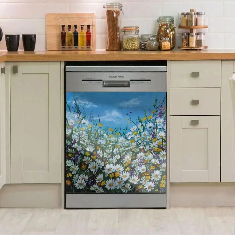 

Colorful Little Daisy Flowers Magnetic Dishwasher Stickers Door Cover Decals Oil Painting Decorative Magnet Panel Decal Refriger
