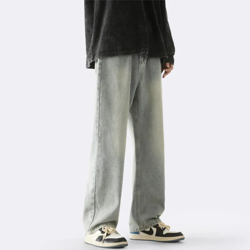 Blue Black Baggy Jeans Men Fashion Retro Straight Jeans Men Japanese Streetwear Hip-hop Loose Denim Pants Mens Trousers M-2XL