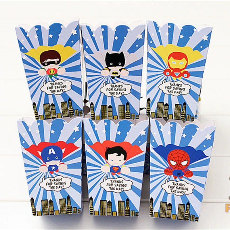 For Party Favor Candy Box Cartoon Popcorn Paper Box For Kids Boy Birthday Decorations Set
