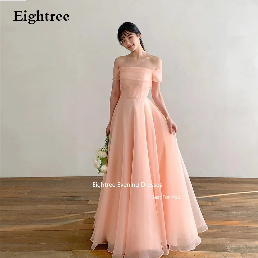 

Eightree Korea Blush Pink Organza Prom Dresses Graceful Long A Line Off The Shoulder Evening Dresses Party Dresses 2023 New