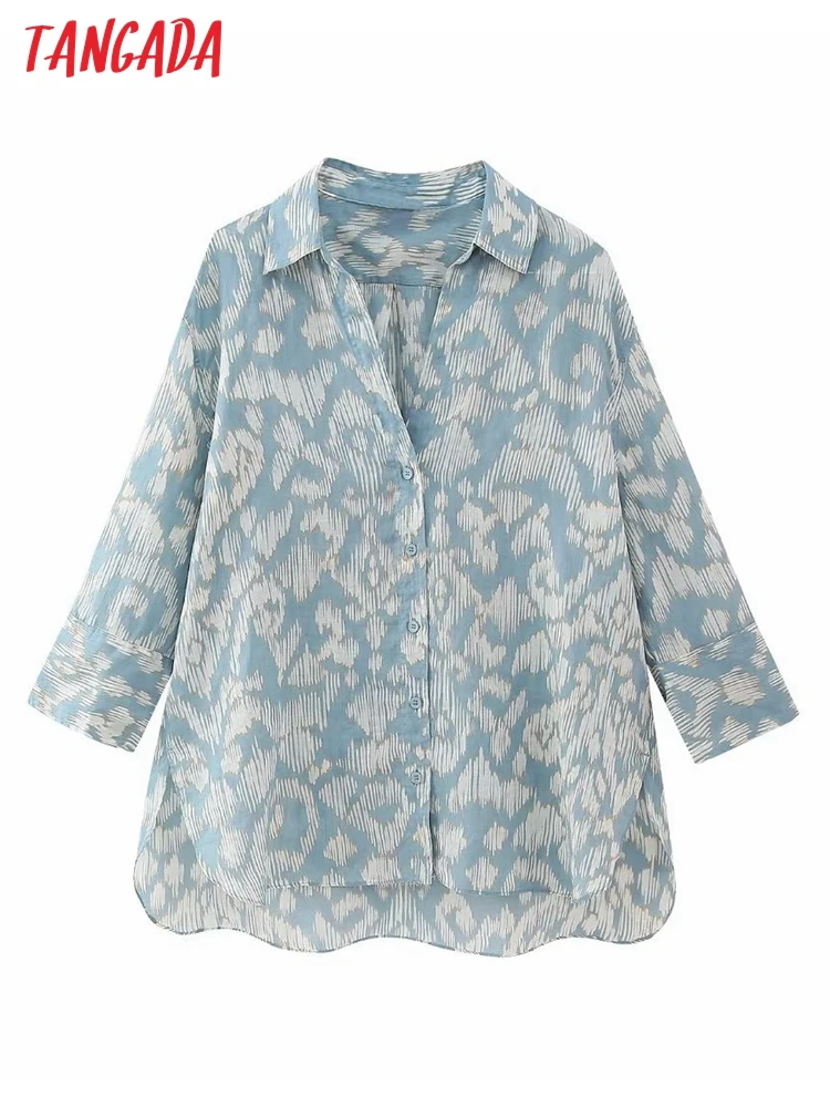 Блузка женская оверсайз с рукавом 2023 и принтом