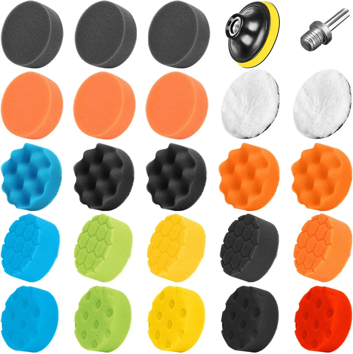 

SPTA 25Pcs 3inch Car Polishing Pad Foam Drill Buffing Pads Sponge Set Drill Power Tool Headlight Wheel Polisher Remove Scratches