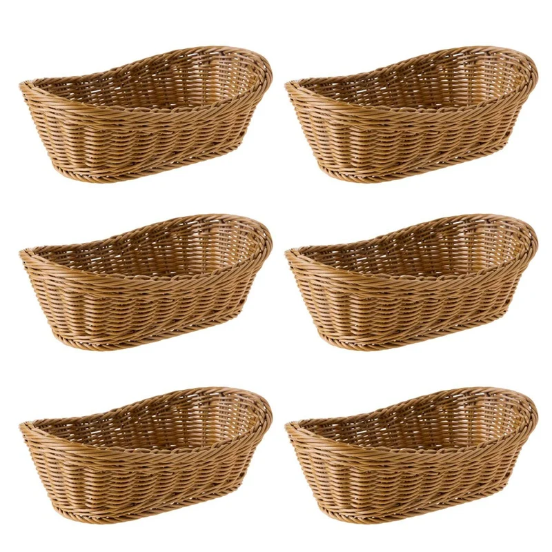

6X Oval Wicker Woven Bread Basket, 10.2Inch Storage Basket For Food Fruit Cosmetic Storage Tabletop And Bathroom