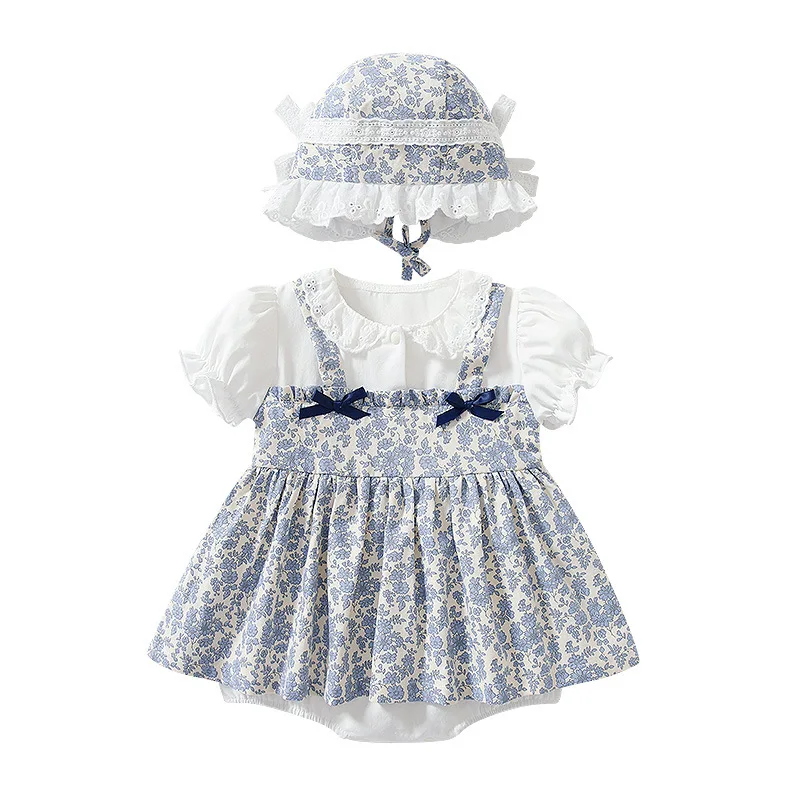 

Baby Clothes Baby Dress Purple Print Short-sleeved Strapless Skirt Lapel Sweet Summer Girl Dress