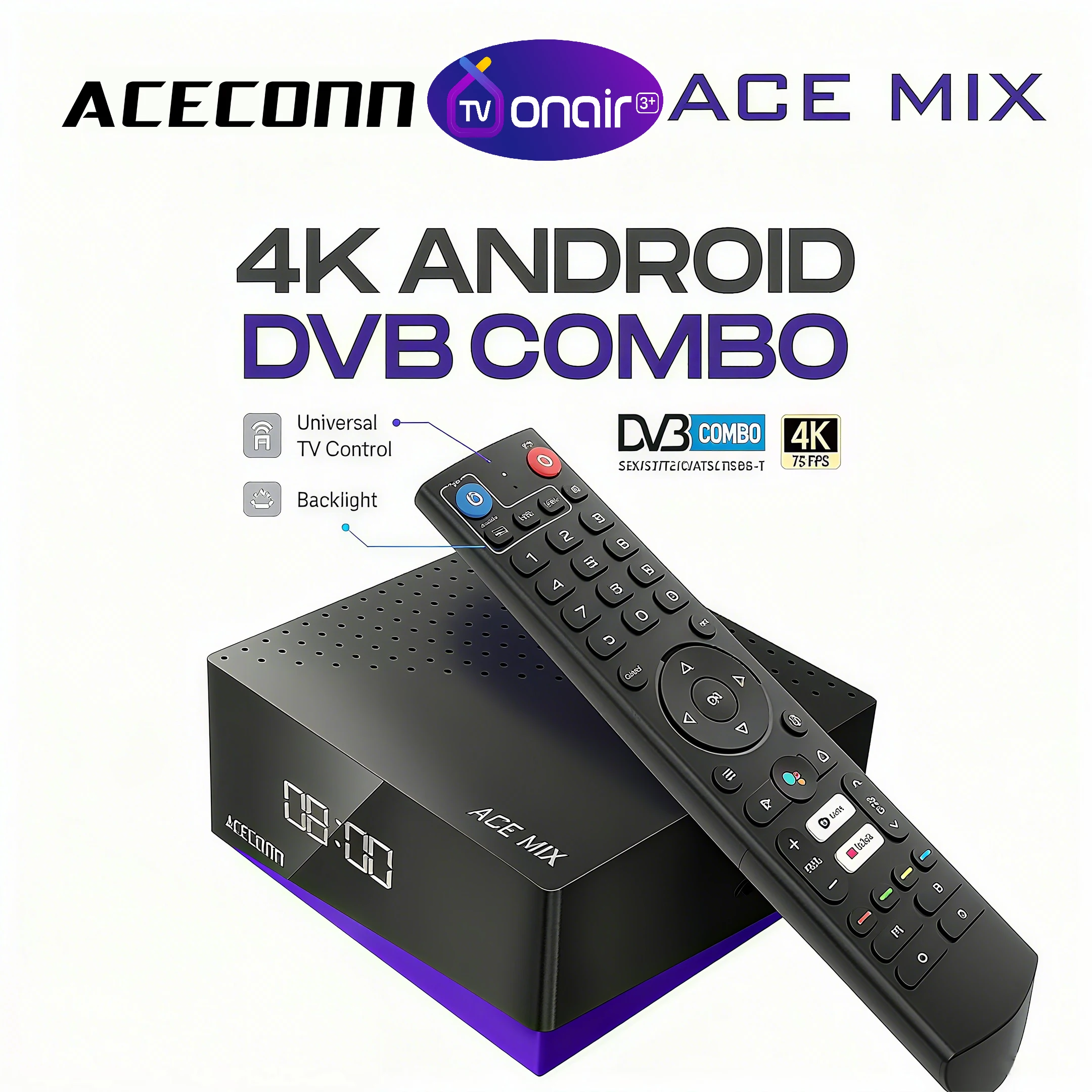 Фото Android 9.0 DVB-S2/T2/C ACECONN TVonair Легко добавить IPTV Abonment Box Спутниковый ресивер 2 ГБ 32 ГБ Двухдиапазонный Wi-Fi жесткое декодирование №1