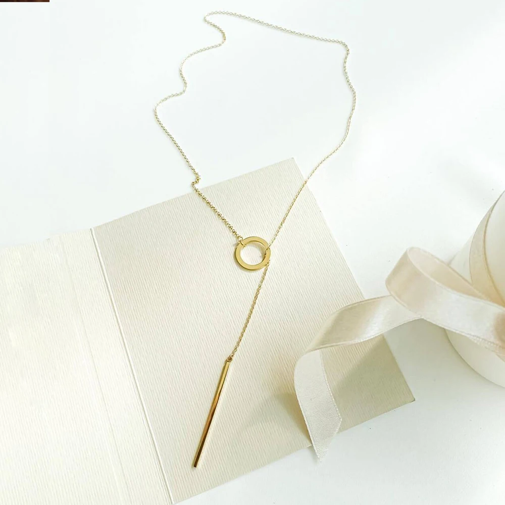 Минималистичное круглое ожерелье с подвеской-палочкой для женщин жемчужное до