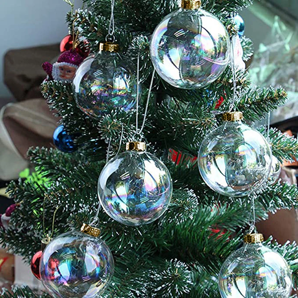 12x Clear Iridescent Glass Baubles Balls Christmas Tree Ornament DIY Decor Christmas Decoration 2022 Decoration Noel Home Decor