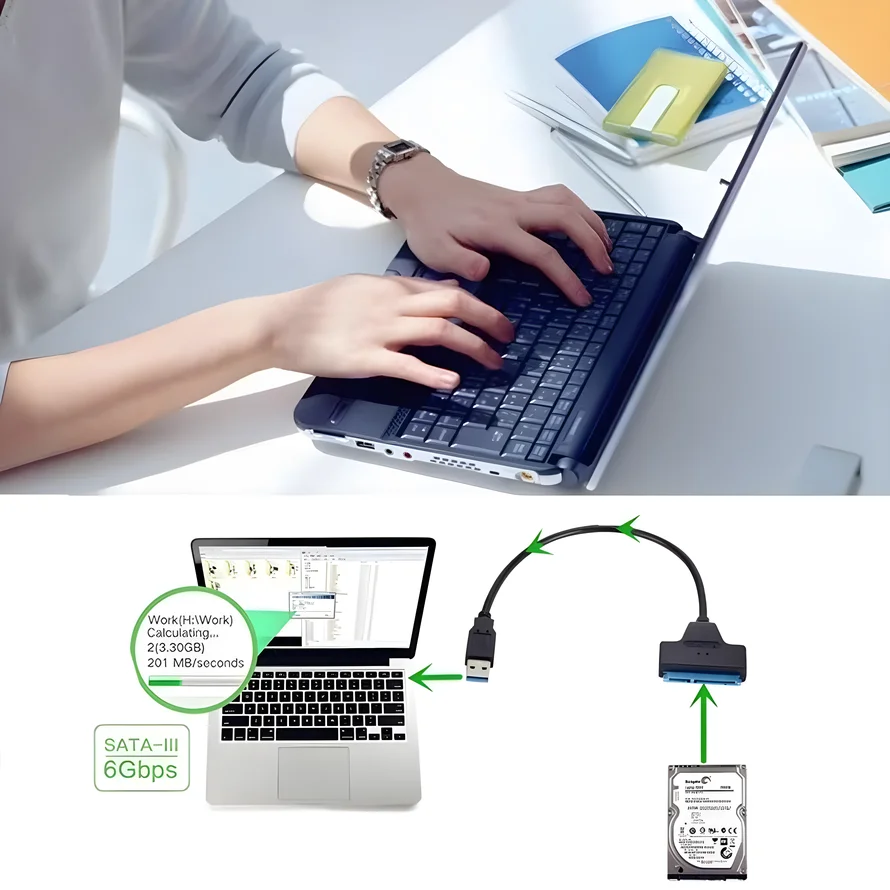 Фото Кабель SATA — USB 3.0 — кабель USB 3.0/2.0 — Sata III — 2,5-дюймовый внешний жесткий диск SSD, адаптер SATA 3 22-контактный адаптер №4