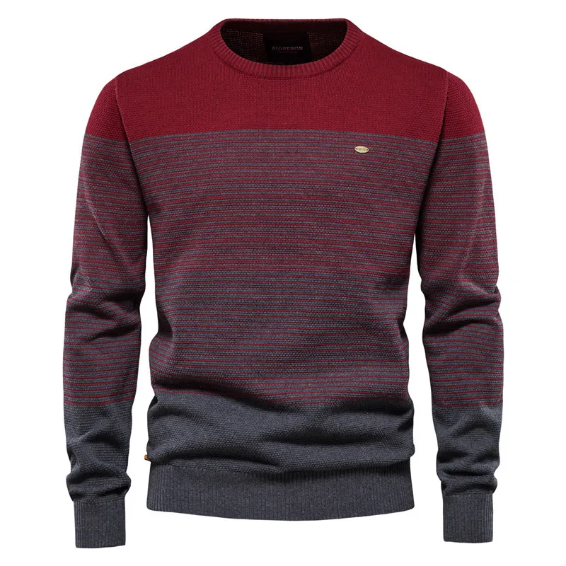 Men's Casual Retro Knit Pullover Sweater Shirt Long Sleeve Male Sweater Slim Round Neck Striped Leisure Sport Spring Autumn 2023