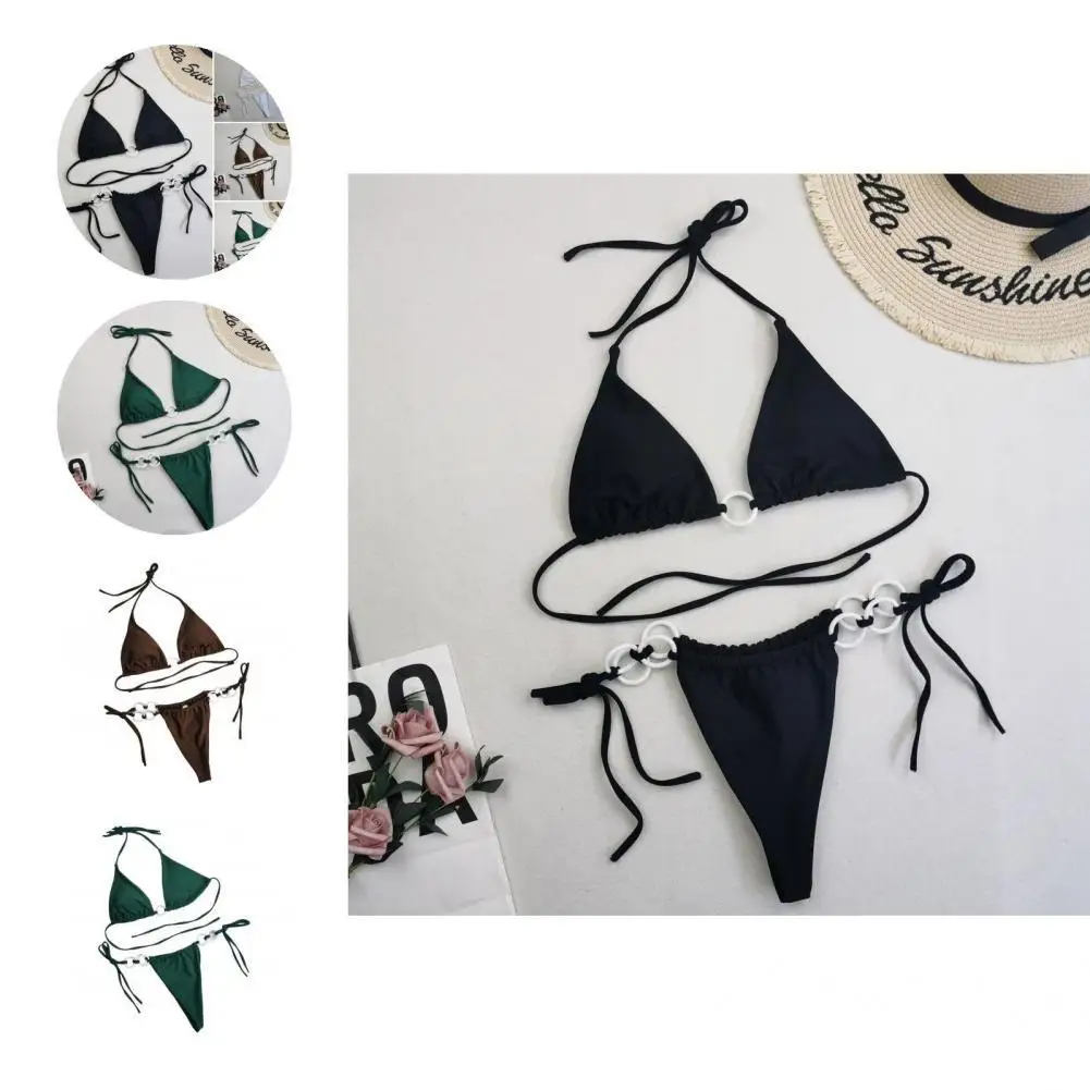 

Swimwear Set Halter Neck Bathing Suit Backless Exposed Great Wear-resistant Women Swimwear Set
