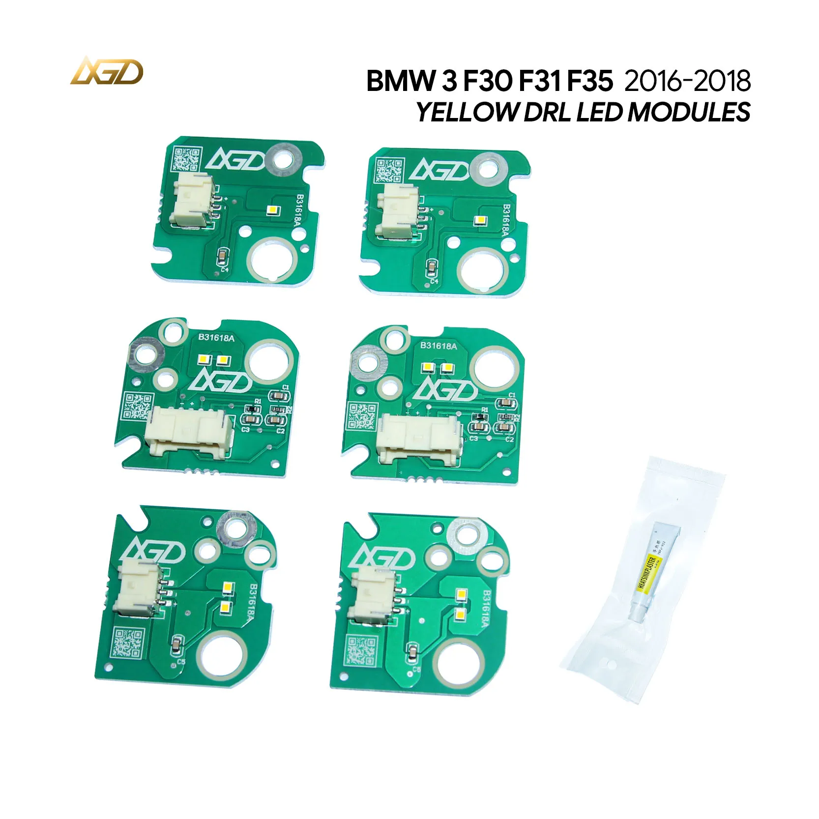 Фото Желтый ДХО для BMW 3 серии F30 F35 F31 320 325 330 16-19, светодиодная плата дневных ходовых огней №1