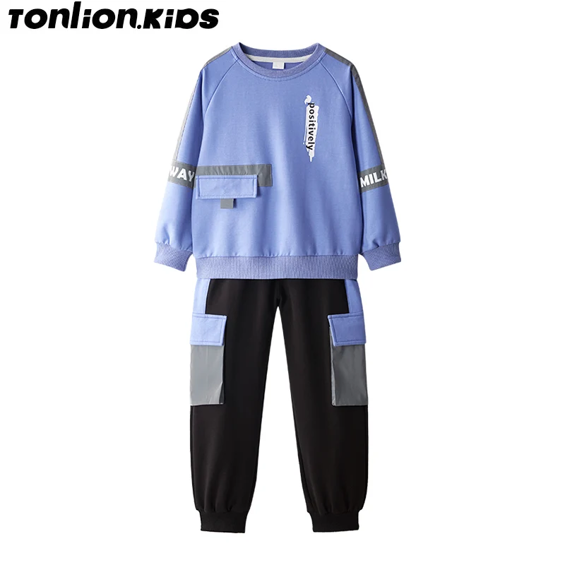 

TON LION KIDS Boys Sports Suit Spring and Autumn Casual Fashion Trend Two-piece Suit for 5-12 Years Old