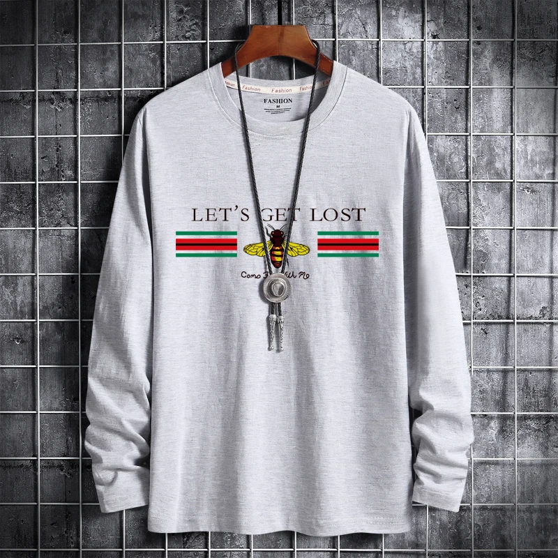 

Plus Size Long-Sleeve T-Shirts Men's Print Cotton Tees O-Neck Thin Tshirts 4XL 5XL 6XL Autumn And Winter