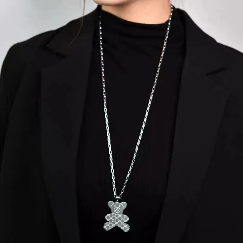 

18K Real Gold Bear Necklace Jewelry Collar Lady Necklace Stainless Steel Pendant Necklace Jewelry Accessories Clavicle ChainGift