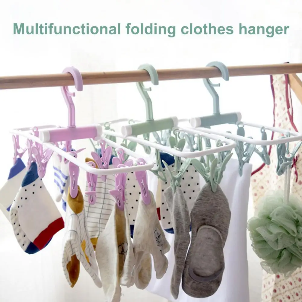 

Sturdy Useful Clothes Hanger with 12 Clips Lightweight Drying Rack Anti-Lost for Indoor